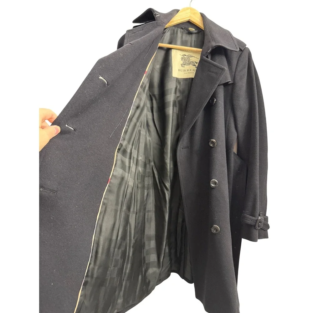 Burberry London Black Wool Cashmere Belted Trench Coat US 2 UK 4 - Picture 10 of 14